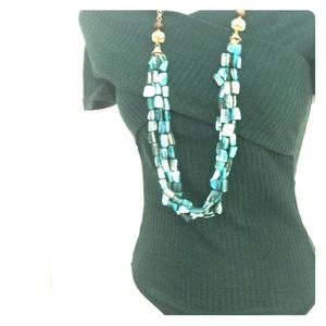 Gold Turquoise Opalescent Stone Layered Necklace